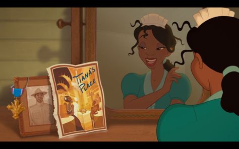 After coming back home from a tough hard day and night of work she puts her tips in a jar for her restaurant she has always dreamed of and dreams about it more. Tiana Core, Disney Viejo, Disney Amor, Disneyland Rides, Princesa Tiana, Disney Princess Tiana, Images Disney, Wallpaper Disney, Disney Nerd