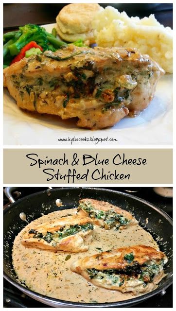 Spinach & Blue Cheese Stuffed Chicken - Kylee Cooks Blue Cheese Chicken, Blue Cheese Recipes, Cheese Stuffed Chicken Breast, Chicken Florentine, Cheese Stuffed Chicken, Cheese Stuffed, Stuffed Chicken, Chicken Dishes Recipes, Poultry Recipes