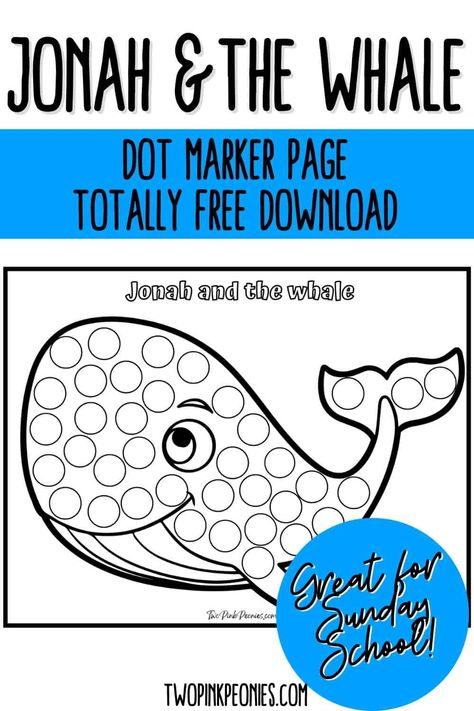 Jonah and the Whale Dot Marker Page {instant download} Jonah Crafts For Preschoolers, Jonah And The Whale Coloring Page Free Printable, Preschool Jonah And The Whale Craft, Jonah Preschool Activities, Jonah Preschool Craft, Preschool Whale Craft, Whale Crafts For Toddlers, Jonah And The Whale Craft For Toddlers, Jonah And The Whale Coloring Page