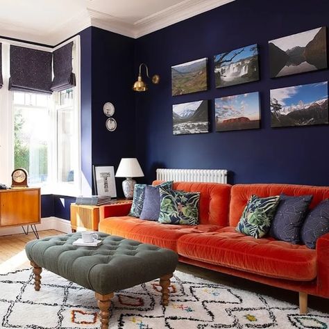 How to Use a Burnt Orange Sofa in Your Living Room | Apartment Therapy Orange Couches, Blue And Orange Living Room, Sacrificial Lamb, Manchester Home, Orange Couch, Orange Sofa, Living Room Orange, Elegant Sofa, Room Apartment