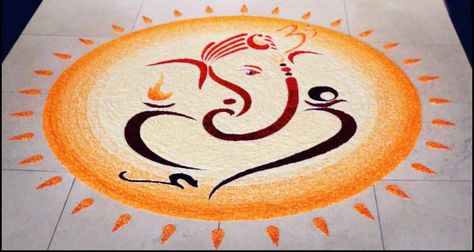 Best Rangoli Design, Ganesh Rangoli, Ganesha Rangoli, Rangoli Designs For Competition, Indian Rangoli Designs, Rangoli Designs Simple Diwali, Latest Rangoli, Colorful Rangoli, Rangoli Designs Latest