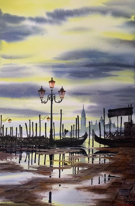 Puddles. Venice Watercolour by Igor Dubovoy | Artfinder Russian Artists, Mountain Paintings, Buy Paintings, Paintings For Sale, Architecture Art, Watercolour Painting, All Art, Plein Air, Lovers Art