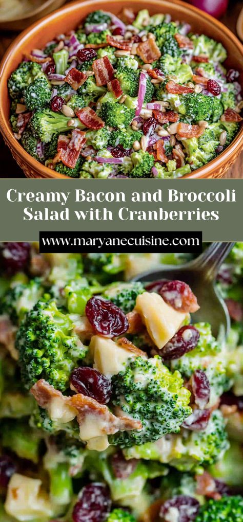 Bacon, broccoli, and cranberries unite in this irresistible salad. A creamy side dish you'll keep coming back to! Protein Broccoli Salad, Broccoli Salad With Bacon And Raisins, Broccoli Salad With Blueberries, Creative Salad Recipes, Broccoli Salad Without Bacon, Cold Broccoli Salad Recipes, Side Dishes For Sandwiches, Broccoli Chicken Salad, Recipes For Broccoli