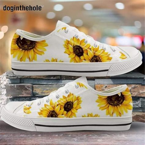 Sunflower Converse, Painted Shoes Diy, Black Canvas Shoes, Painted Canvas Shoes, Flower Sunflower, White Canvas Shoes, Casual Walking Shoes, Painted Sneakers, Converse Style