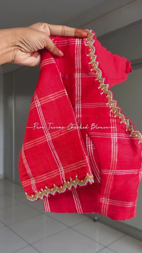 Blue glass tissue saree with red tussar silk hand work blouse – Threads Red Blouse Design, Blue Blouse Designs, Saree Black, Latest Bridal Blouse Designs, Kids Blouse Designs, New Saree Blouse Designs, Traditional Blouse Designs, Latest Model Blouse Designs, Fashionable Saree Blouse Designs