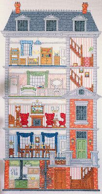 Cross Stitch Dollhouses: April 2012 Cross Stitch Doll House, Cross Stitch Doll, Stitch Doll, The World Of Cross Stitching, Embroidery Tips, Cross Stitch House, Cross Stitch Landscape, Victorian Dollhouse, Pola Kristik