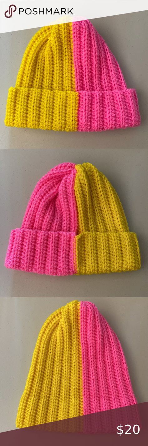 Handmade Crochet Beanie Split Color Beanie, Clothes Upcycling, Crochet Pieces, Stretch Back, Crochet Handmade, Crochet Beanie, Acrylic Yarn, Handmade Crochet, Home Made