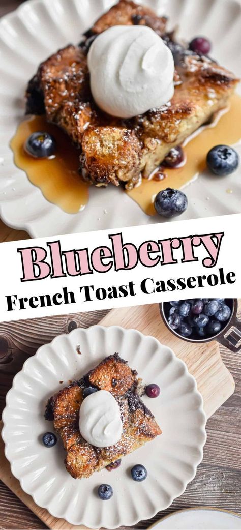 A sweet and simple breakfast, this Blueberry French Toast Casserole is perfect for a special occasion or for a make-ahead meal! Full of blueberries and French bread, this casserole is a sweet treat any time of the year! Blueberry French Toast Bake, Blueberry French Toast Casserole, Blueberry Bagel, Toast Casserole, Blueberry French Toast, Simple Breakfast, Easy Summer Meals, French Toast Bake, French Toast Casserole