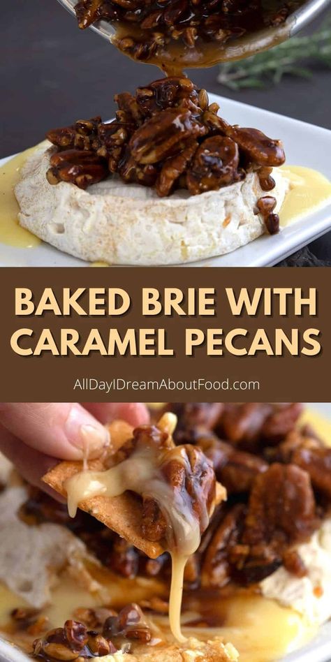 This easy baked brie recipe is drizzled with a sugar-free caramel pecan sauce for a one-of-kind keto appetizer. Sweet and savory, and so easy to make, it's the perfect last minute appetizer for any get together. Keto Brie Cheese Recipes, Keto Brie, Caramel Pecan Sauce, Thm Appetizers, Appetizer Sweet, Carolyn Ketchum, Keto Apps, Easy Baked Brie, Caramel Pecans