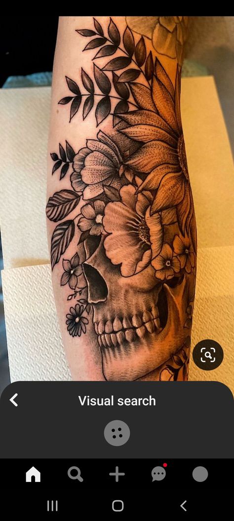 Skull Leg Tattoos, Skull Tattoos For Women, Skull Thigh Tattoos, Feminine Skull Tattoos, Tattoos For Women Half Sleeve, Thigh Tattoos, Leg Sleeve Tattoo, Thigh Tattoos Women, Floral Skull