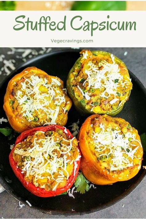 Stuffed Capsicum Vegetarian, Capsicum Recipe, Stuffed Capsicum, Capsicum Recipes, North Indian Recipes, Veg Dishes, Dried Vegetables, Indian Snack Recipes, Shimla