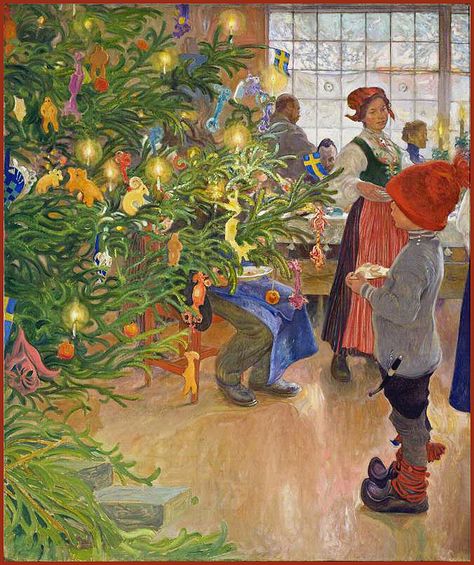 Carl Larsson ''Now It's Christmas Time Again" or "Christmas Eve in Sundborn" (detail) 1907 Carl Larsson, Swedish Christmas, Hur Man Målar, 수채화 그림, Alphonse Mucha, Arts And Crafts Movement, Christmas Paintings, Christmas Illustration, Scandinavian Christmas