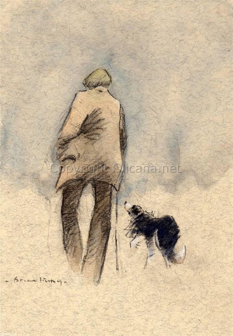 Man And Dog Drawing, Sheep Drawing, Border Collie Art, Paint Pictures, Dog Drawings, Working Men, Sheep Dog, Watercolor Collection, Pen And Wash