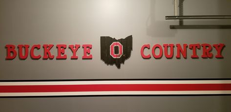 Ohio state Buckeye Garage Ohio State Basement Ideas, Crafts With Buckeyes Ohio, Ohio State Rooms Man Caves, Ohio State Buckeyes Room Ideas Man Cave, Ohio State Basement, Ohio State Rooms, Ohio State Buckeyes Room, Room Ideas Men, Ohio State Decor