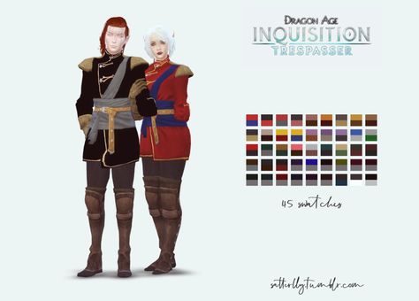 Dragon Age: Inquisition - Trespasser - The Winter Palace Outfits [#ts4_adult_fullbody] [#ts4_adult_outerwear] [#ts4_bacc_human] Sims 4 Dragon Age Cc, Palace Outfit, S4cc Clothes, Sims 4 Cottage, The Winter Palace, Ts4 Clothes, Sims Inspiration, Olympic Trials, Winter Palace