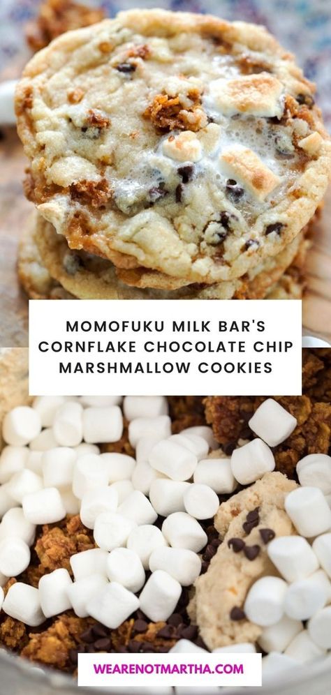 Milk Bar Chocolate Chip Cookies, Cornflake Cookies Milk Bar, Milkbar Cornflake Cookies, Momofuku Cookie Recipes, Milk Bar Cookie Recipe, Momofuku Milk Bar Recipes, Famous Bakery Recipes, Milk Bar Cornflake Marshmallow Cookies, Marshmallow Cornflake Cookies