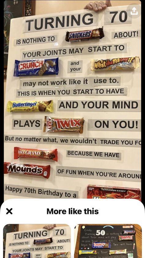 Turning 70 Candy Poster, Turning 70 Birthday Ideas, 90 Th Birthday Party Ideas, 70th Birthday Party Ideas For Dad, 70 Birthday Party Ideas, 70th Birthday Ideas For Mom, Candy Birthday Cards, Candy Posters, Candy Boards