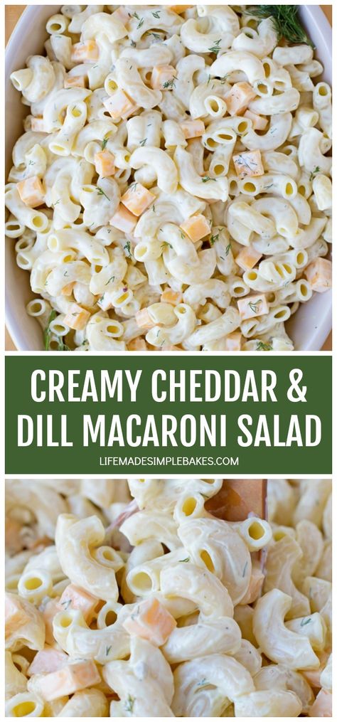 This deli-style creamy cheddar and dill macaroni salad is perfect for summer! It's easy to make and can serve a crowd! #cheddaranddillmacarnoisalad #creamycheddaranddillmacaronisalad #macaronisalad #cheddaranddill #creamymacaronisalad Creamy Macaroni Salad, Life Made Simple, Mac Salad, Macaroni Salad Recipe, Deli Style, Cold Pasta, Lost 100 Pounds, Healthy Food Facts, Sweet Pickles