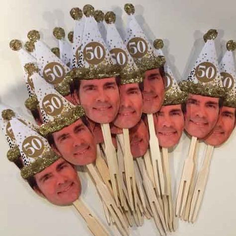 50th Birthday Party Ideas, 50th Birthday Party Ideas For Men, Photo Cupcake Toppers, Surprise 50th Birthday Party, Moms 50th Birthday, Fest Temaer, 50th Birthday Party Decorations, 100th Birthday Party, 50th Birthday Decorations