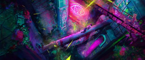 Overgrown Cyberpunk, City Animation, Painting In Photoshop, Marvel Dr, Cyberpunk City, After Effects, Cyberpunk, Eden, Neon Signs