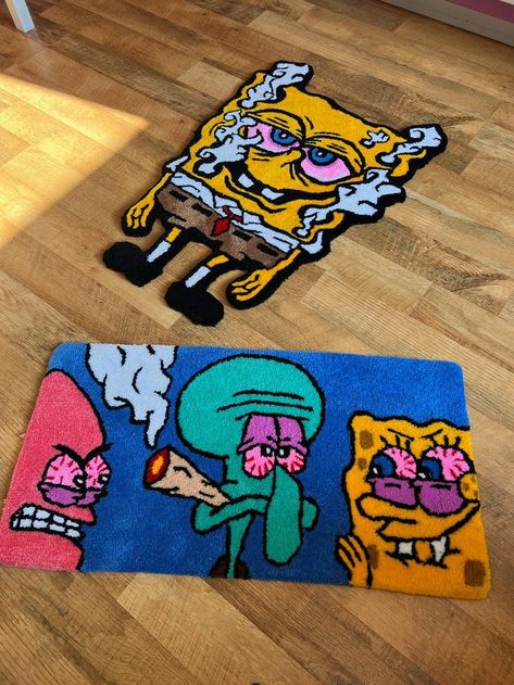 custom rug, handmade tuffted rug, best gift idea for birthday and christmas Spongebob Rug, Tufting Diy, Girl Apartment Decor, Neon Bedroom, Funky Rugs, Graphic Rug, Rug Tutorial, Print Design Art, Future Apartment Decor