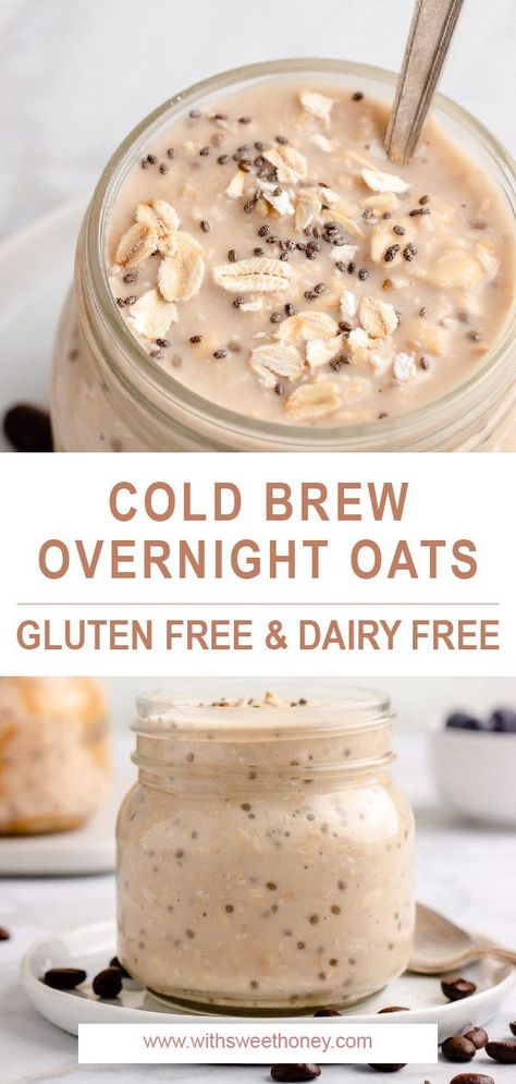 Overnight Oats For Breastfeeding, Coconut Milk Overnight Oats, Cold Brew Overnight Oats, Porridge Ideas, Coffee Overnight Oats, Breakfast Jars, Gluten Free Overnight Oats, Gluten Free Dairy Free Snacks, Dairy Free Overnight Oats