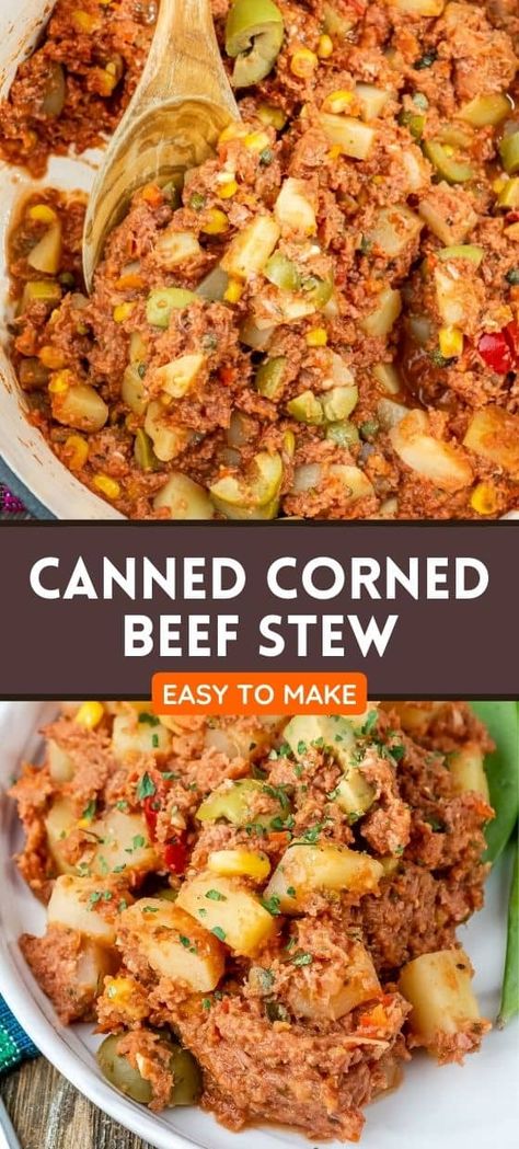 Puerto Rican Canned Corned Beef Stew Canned Corned Beef Recipe, Corned Beef Stew, Canned Corned Beef, Corn Beef, Easy Beef Stew, Corned Beef Recipes, Corned Beef Hash, Saltine Crackers, Beef And Potatoes