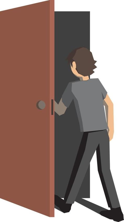 Man opening door, illustration, vector on white background. Person Opening Door Drawing Reference, Man Opening Door, Opening Door Pose Reference, Open Door Illustration, Door Animation, Door Illustration, Unique Art Projects, Opening Door, Door Open