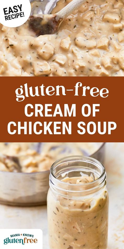 Homemade Gluten-Free Cream of Chicken Soup is a filling and delicious meal. It's also perfect to use in any recipe that calls for the canned version. The recipe also has a dairy-free option. Lactose Free Cream Of Chicken Soup, Low Fodmap Cream Of Chicken Soup, Dairy Free Chicken And Gravy, Gf Cream Of Chicken Soup, Gluten And Dairy Free Soup Recipes, Dairy Free Cream Of Chicken Soup, Gluten Free Cream Of Chicken Soup, Gluten Free Soups In A Crock Pot, Cream Of Soup Mix Recipe