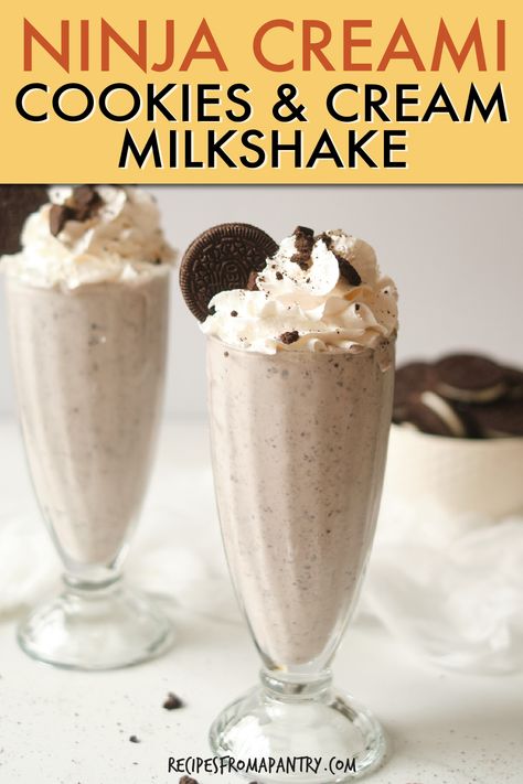 Enjoy the decadent, thick and creamy Oreo Milkshake - easy Ninja Creami Oreo Milkshake, made with 5 pantry staple ingredients in less than 5 minutes, and goes perfectly with burgers and fries. This classic milkshake is over the top indulgent and loaded with Oreo cookies and vanilla ice cream. Great for brunch, lunch, breakfast, a summer drink, pool parties, 4th of July party etc. Click through to get the best Ninja Creami Milkshake !! #oreomilkshake #ninjacreami #milkshake Mint Milkshake, Oreo Milkshake Recipe, Cookies And Cream Milkshake, Milkshake Recipe Easy, Homemade Milkshake, Oreo Shake, Frosty Recipe, Oreo Milkshake, Fantastic Recipes