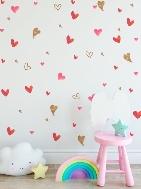 Suede Paint, Heart Wall Decal, Rainbow Wall Decal, Heart Wall Stickers, Girl Bedroom Walls, Polka Dot Walls, Gold Hearts, Watercolor Heart, Wall Stickers Home