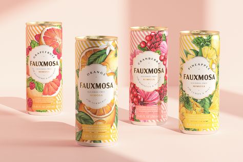 Thirst Craft - FAUXMO Drinks - World Brand Design Society  /  With their range of ready to drink alcohol-free cocktails, FAUXMO’S bold ambition is to make the dry lifestyle desirable. Botanical Packaging, Maggie Enterrios, Alcohol Free Cocktails, Packaging Illustration, Drinks Packaging Design, Minimal Packaging, Juice Packaging, Drinks Brands, Drinks Design