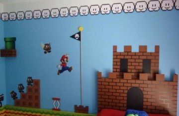 Cloud trim Mario Bedroom Decor, Mario Bedroom Ideas Boys, Mario Bros Room, Mario Bedroom, Nintendo Room, Kids Bedroom Themes, Super Mario Room, Mario Room, Brothers Room