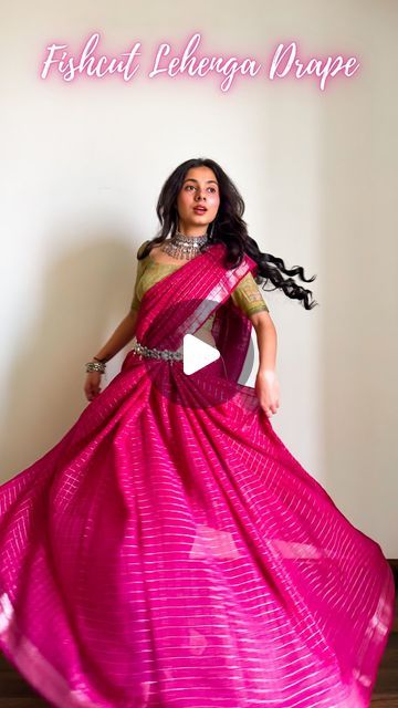 𝐀𝐫𝐜𝐡𝐞𝐞 | Saree Drapes on Instagram: "Fishcut Lehenga Drape 🌸✨ | Save and share this unique saree styling tutorial now!

Pure silk saree of the day- is a handloom khaddi georgette in lush Barbie Pink. The saree has a unique kattam check pattern in silver zari, followed by zari woven palla and borders 🌸

How to wear a saree in Fishcut Lehenga style as a beginner-
🌸 Choose weightless and flowy pure silk sarees fabric like katan silk, tussar silk, mulberry silk, mysore silk, khaddi georgette, khaddi chiffon, gajji silk.
🌸 Wear a contrasting blouse. Refer to Pinterest for trending and unique blouse design ideas.
🌸 Start draping your saree from the right side like a regular nivi drape.
🌸 Once you’ve pleated the front part, divide it in half and face the pleats towards each other.
🌸 Lehenga Drape, Unique Saree, Saree Drapes, Saree Styling, Saree Drape, Saree Draping, Mysore Silk, Lehenga Style, Unique Blouse Designs