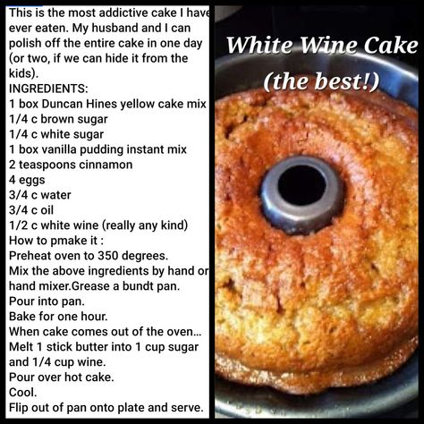 White Wine Cake (the best!) White Wine Cake Recipe, White Wine Cake, Red Wine Cake, Wine Ingredients, Wine Cake, Icing Frosting, Homemade Cake, Homemade Cake Recipes, Food Diy