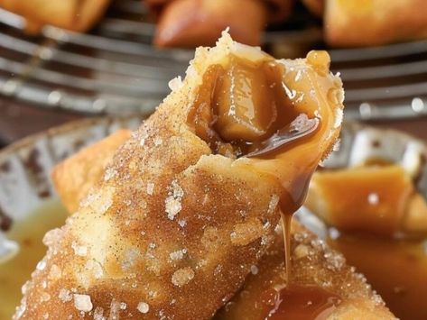 Crispy and Sweet: Try These Amazing Apple Pie Egg Rolls - NewsBreak Apple Pie Egg Rolls Recipe, Fried Egg Rolls, Apple Pie Egg Rolls, Apple Roll, Crescent Roll Taco Bake, Microwave Peanut Butter Fudge, Egg Roll Ingredients, Beef Empanadas Recipe, Making Apple Pie