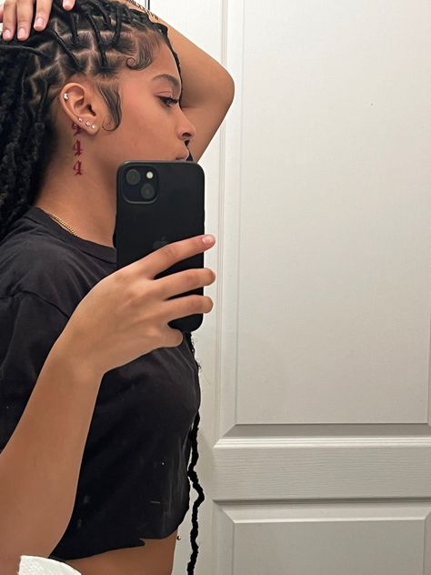 Cute Small Neck Tattoos For Black Women, 2001 Tattoo Behind Ear, 444 Tattoo Black Women, 444 Shoulder Tattoo, Behind The Ear Tattoos Black Women, Behind Ear Tattoo Stencil, Red 444 Tattoo Behind Ear, 444 On Neck, Tattoos For Behind The Ear For Women