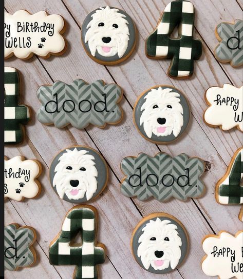 Dog Sugar Cookies Decorated, Dog Sugar Cookies, Sugar Cookie Desserts, Farm Cookies, Black And White Gingham, Golden Doodle, Dog Cookies, Cookie Ideas, Cut Out Cookies