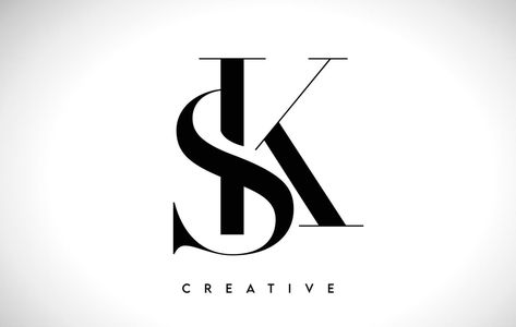 SK Artistic Letter Logo Design with Serif Font in Black and White Colors Vector Illustration Sk Edit Logo Png, Photo Logo Design Style, Ks Logo, Sk Logo, St Logo, Digital Wedding Invitations Templates, Lettermark Logos, Boutique Names, Personal Logo Design