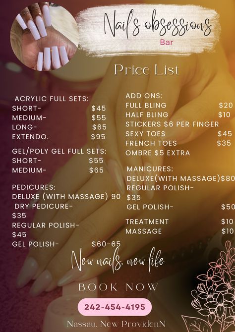 Nail List Price, Nails Menu Price List, Gel Nail Price List, Nails And Prices, Nail Tech License Display, Nails Price List Design, Acrylic Nail Price List, Beginner Nail Tech Price List, Nail Prices List