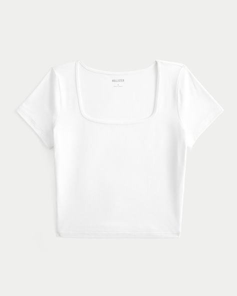 Women's Seamless Fabric Square-Neck Baby Tee | Women's Tops | HollisterCo.com Dream Christmas, Middle School Outfit, Preppy Shorts, Basic White Tee, Soft Clothes, Birthday Wishlist, Hollister Tops, Fabric Squares, Basic Tops