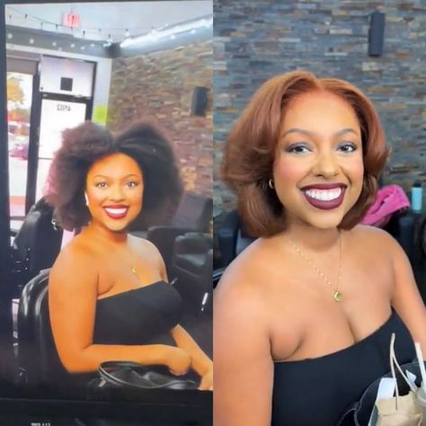 Ginger Hair Blowout Black Women, Ginger Hair For Black Women, Copper Short Hair On Black Women, Black Women Auburn Hair, Auburn Black Women, Auburn Pixie Haircut Black Women, Auburn Bob Black Women, Ginger Hair Black Women Natural 4c, Auburn Copper Hair On Black Women