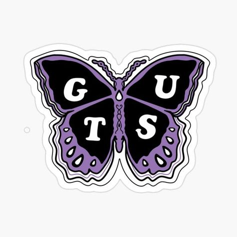 Olivia - GUTS / Butterfly Sticker for Sale by d00dling #StickerObsession Guts Stickers, Olivia Rodrigo Butterfly, Guts Olivia Rodrigo, Olivia + Core + Aesthetic, Butterfly Magnet, Preppy Stickers, Cute Laptop Stickers, Good Notes, Cool Stickers