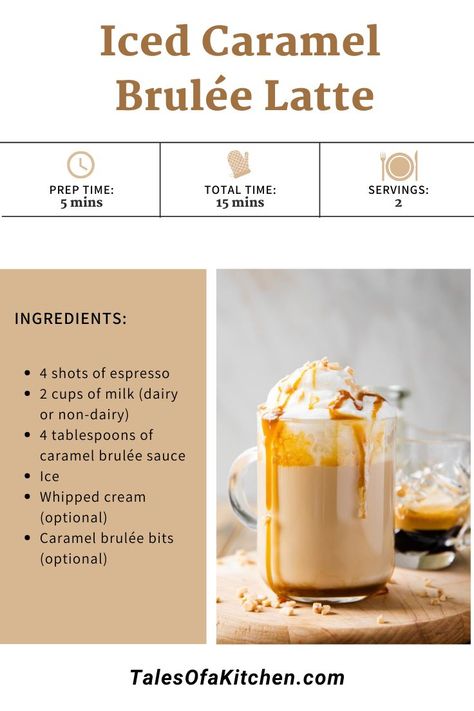 Iced Caramel Brulée Latte Caramel Brulee Latte Recipe Starbucks, Coffee Recipes Caramel, Creme Brulee Latte Recipe, Nespresso Coffee Recipes, Caramel Brûlée, Caramel Brulee, Caramel Brulee Latte, Espresso Recipes, Nespresso Coffee