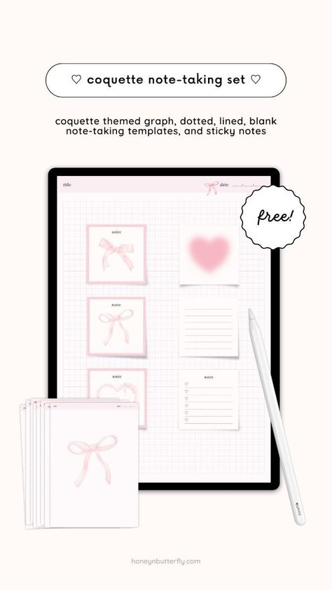 Coquette Digital Note-Taking Templates & Coquette Stickers 🎀 Free Digital Note Templates #bestpla... workfromhomeplanner #digitalplannergirl #2025digitalplanner #planners. Notes On Tablet, Samsung Tablet Notes, Goodnotes Cover Template Free, Samsung Tablet Aesthetic, Tablet Notes, Digital Note Template, Tablet Aesthetic, Coquette Stickers, Digital Note Taking Pen