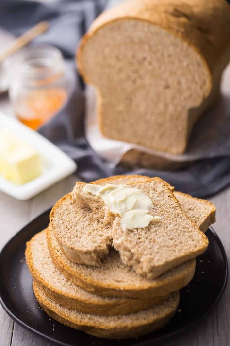 This is my family's go-to bread, soft, moist, pillowy, and made with 100% whole grain wheat. So good on sandwiches! #honey #recipe #whole #sandwich #healthy #breakfast #easy #homemade #machine #whattodo #frenchtoast #vegan #soft #best #snacks #amish #artisan #meals #quick #video #butter #baking #awesome #bakingamoment Soft Whole Wheat Bread, Soft White Bread Recipe, Wheat Berry Recipes, Homemade Whole Wheat Bread, Sandwich Healthy, Homemade Machine, Honey Wheat Bread, Wheat Bread Recipe, White Bread Recipe