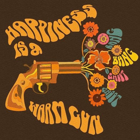 70s inspired art, illustration. Happiness is a warm gun. By Inktally illustrations Ideas For Drawing, Canvas Aesthetic, Bedroom Wall Collage, Beatles Art, Painting Aesthetic, Print Painting, Marker Drawing, Square Canvas, Aesthetic Painting