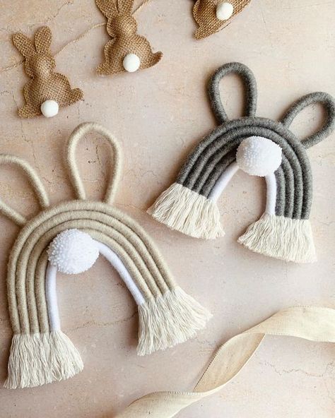 Macrame Easter, Easter Crafts Diy Kids, Boho Playroom, Bunny Wall Decor, Little Bunny Foo Foo, Boho Baby Room, Macrame Baby, Easter Display, Macrame Wall Hangings