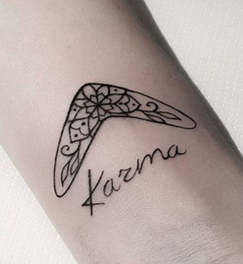 Karma Tattoo Design Women, Boomerang Tattoo Design, Karma Boomerang Tattoo, Butterfly Arm Tattoos For Women, Karma Tattoo Ideas Women, Arm Tattoos For Women Sleeve, Boomerang Tattoo, Karma Tattoo Design, Arm Tattoos For Women Upper