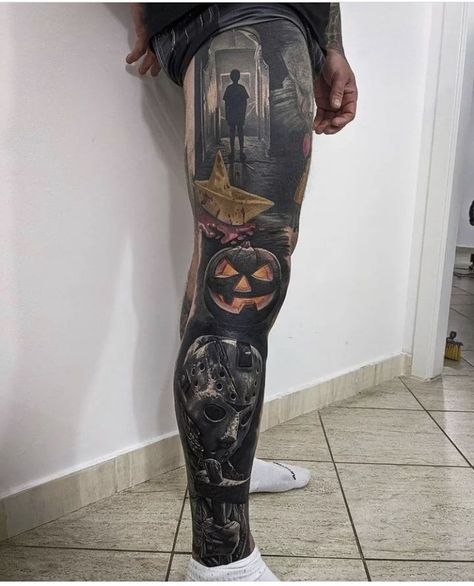 Galaxy Tattoo Sleeve, Tattoo Pierna, Artsy Tattoos, Full Leg Tattoos, Skull Sleeve Tattoos, Movie Tattoos, Creepy Tattoos, Leg Tattoo Men, Leg Tattoos Women